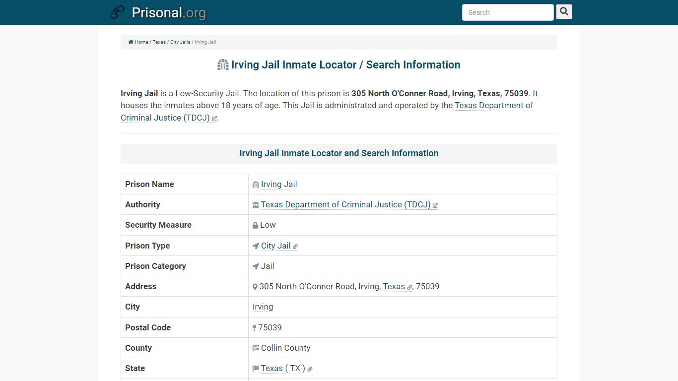 Irving Jail-Inmate Locator/Search Info, Phone, Fax, Email ...