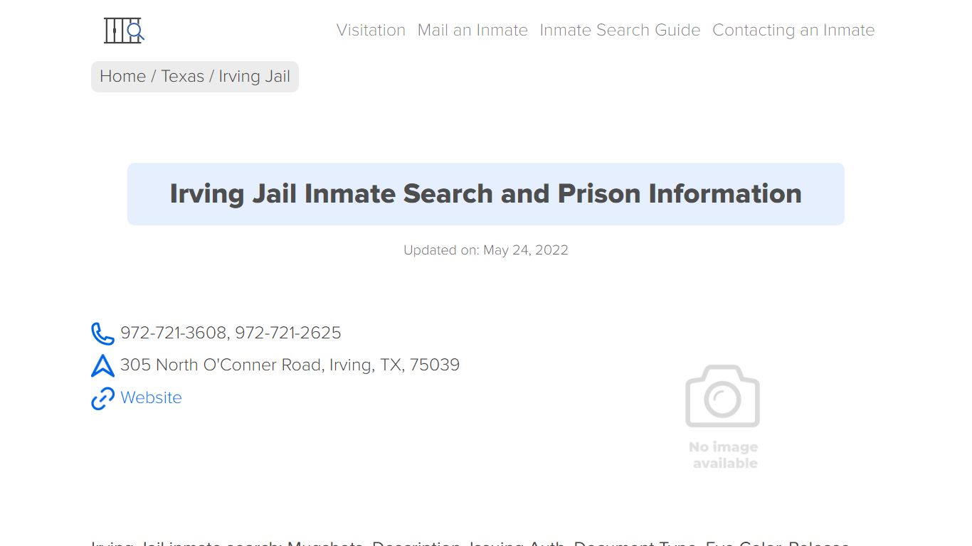 Irving Jail Inmate Search, Visitation, Phone no. & Mailing ...